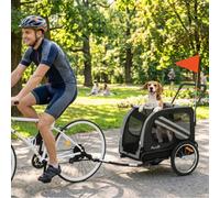 Pawhut 2-In-1 Dog Bike Trailer Stroller W/ Reflector Flag Grey