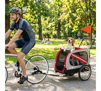 PawHut 2-In-1 Dog Bike Trailer Stroller w/ Universal Wheel Reflector Flag Red