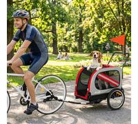 Pawhut 2-In-1 Dog Bike Trailer Stroller W/ Universal Wheel Reflector Flag Red