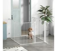 PawHut 2 in 1 Dog Pen, Safety Pet Gate, 6 Panels, for Medium Dogs, 90Hcm - White - White - Metal, Plastic - 1