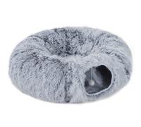 PawHut 2-in-1 Donut Cat Tunnel with Washable Bed, Play Tunnel Bed with Toy Ball and Door Hole for Indoor Cats, Light Grey