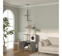 PawHut 2-in-1 Hidden Litter Box with Floor-To-Ceiling Cat Tree - Indoor - Grey | TJ Hughes
