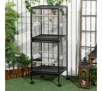 PawHut Bird Cage Budgie Cage 2 In 1 Large Aviary with Wheels Removable Trays for Finch Canaries Cockatiels Black