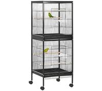 PawHut 2 In 1 Large Bird Cage Aviary with Wheels - Slide-out Trays Wood Perches | TJ Hughes