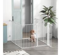 PawHut 2 in 1 Multifunctional Dog Pen, Safety Pet Gate, 6 Panels Dog Playpen with Double-Locking Door, Foldable Dog Barrier for Medium Dogs, 90Hcm - White White