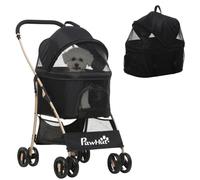 PawHut 2 in 1 Pet Stroller for Dogs and Cats with Removable Carry Cot Foldable 600D Oxford Fabric - Black
