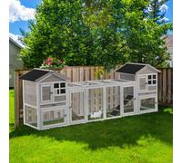 PawHut 2-In-1 Rabbit Hutch w/ Double House, Grey