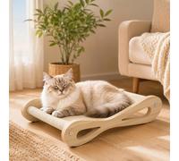 PawHut 2 in 1 Sisal Cat Scratcher Bed, Pine Wood Cat Scratching Board and Lounger for Indoor Pets, Anti-Slip Pet Furniture, 60 x 35 x 13 cm, Cream White
