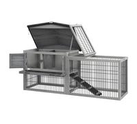 PawHut Rabbit Hutch Outdoor, Wooden Guinea Pig Hutch with Run, Openable Roof, Pull-Out Tray, Ramp for 1-2 Rabbits, 150 x 52.5 x 68 cm, Grey