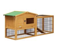 Pawhut 2 Level Rabbit Hutch Outdoor, Wooden Bunny Guinea Pig Hutch In Yellow Yellow