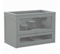 PawHut 2 Levels Wooden Hamster Cage Mice Rodents Hutch Small Animals | TJ Hughes Grey
