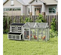 PawHut 2-Piece Chicken Coop and Run Set, Large Wooden Hen House, with Nesting Box, Slide-Out Tray, Water-resistant Roof, Perches, for 5-9 Chickens, Light Grey