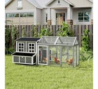 Pawhut 2-Piece Chicken Coop And Run Set, For 5-9 Chickens, Light Grey