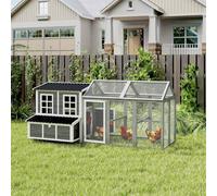 Pawhut 2-Piece Chicken Coop And Run Set, For 5-9 Chickens, Light Grey