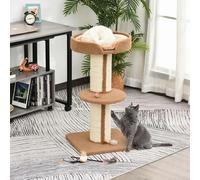 PawHut 2-Tier Cat Kitten Resting Tree w/ Top Basket Cushion Sisal Post Brown - Light Brown - E1 Grade Particle Board, Lamb Cashmere, Sisal - 1