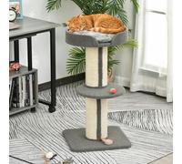 PawHut 2-Tier Cat Kitten Resting Tree w/ Top Basket Cushion Sisal Post Grey