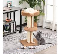 Pawhut 2-Tier Cat Kitten Resting Tree W/ Top Basket Cushion Sisal Post In Light Brown Light Brown