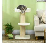 PawHut 2 Tier Cat Resting Tree w/ Top Basket Cushion Sisal Post Cream White - White - Particle board, lamb cashmere and sisal - 1