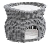 Pawhut 2-Tier Elevated Pet Cushion Bed Basket Willow Cat Tree House Condo Kennel Grey Grey