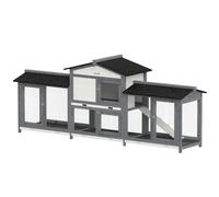 PawHut 2-Tier Large Rabbit Hutch Outdoor with Double Side Run Boxes, No-leak Plastic Tray, Ramp, 230 x 53 x 93.5cm, Light Grey