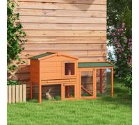 Pawhut Rabbit Hutch, Guinea Pig Hutch 2 Tier W/ Run & Tray, Asphalt Roof