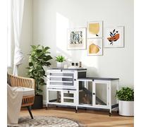 Pawhut 2 Tier Rabbit Hutch With Run, Wheels, 2 Openable Top, 3 Plastic Trays In Grey Grey
