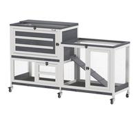 PawHut 2 Tier Rabbit Hutch with Run - Wheels - 2 Openable Top - 3 Plastic Trays | TJ Hughes