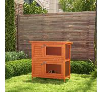 PawHut Wooden Double Tier Rabbit Hutch, Brown