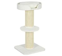 PawHut 2 Tier Sisal Sherpa Cat Tree with Basket Cushion Sisal Post Cream White Aosom UK