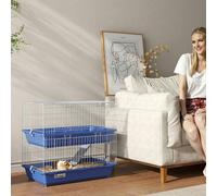 PawHut 2-Tier Small Animal Cage for Rabbit Ferret Chinchilla w/ Ramp Food Dish - Blue and Grey - Steel, PP - 1