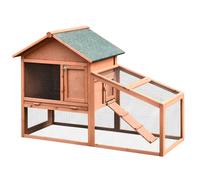 PawHut 2-Tier Solid Wooden Rabbit Hutch, Waterproof Asphalt Roof, Ramp, Removable Tray for Rabbits & Small Pets, Red/Brown Aosom UK