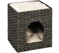 PawHut 2-Tier Wicker Cat House, Handwoven Rattan Cat Bed with Washable Cushions, Indoor Kitten Condo Hideaway
