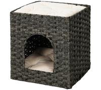 PawHut 2-Tier Wicker Cat House, Rattan Cat Bed with Washable Cushions
