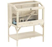 PawHut 2 Tier Wooden Hamster Cage with Shelf and Openable Top