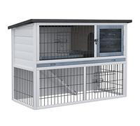 Rabbit Hutch and Run w/ Removable Tray Openable Top for Indoors & Outdoors Grey