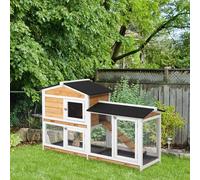 PawHut 2-Tier Wooden Rabbit Hutch Guinea Pig House Pet Cage Outdoor w/ Tray Ramp Yellow