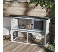 PawHut 2-Tier Wooden Rabbit Hutch Guinea Pig House w/ Ramp Openable Roof PawHut Grey XL