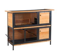 PawHut 2 Tier Wooden Rabbit Hutch Guinea Pig Hutch Bunny Cage Metal Frame Elevat