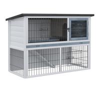 PawHut 2-Tier Wooden Rabbit Hutch Openable Roof Grey, 108 x 45 x 78 cm | Guinea Pig House, Bunny Cage, Backyard, Small Animal House for Outdoor