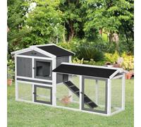 PawHut 2 Tier Wooden Rabbit Hutch Small Animal House with Run Box Slide-out Tray Ramp