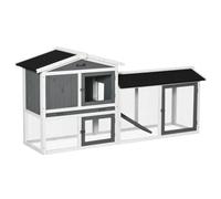 PawHut Two-tier Wooden Rabbit Hutch With Run Box Slide-out Tray Ramp - White, White