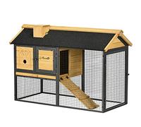 PawHut 2 Tiers Rabbit Hutch and Run, Sliding Tray, Ramp, for 1-2 Rabbits