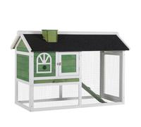 PawHut 2 Tiers Rabbit Hutch and Run with Sliding Tray for 2-4 Rabbits Green | Wooden Guinea Pig Hutch, Outdoor Use, Ramp, Water-Resistant Roof
