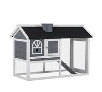 PawHut Rabbit Hutch Wood Bunny Cage for Outdoor Indoor w/ Pull Out Tray Ramp - Grey - Fir, Metal Wire, Asphalt - 1