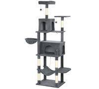 PawHut 202cm Large Cat Tree with 6 Scratching Posts, 2 Hammocks, 2 Condos, 2 Perches, Pompoms, for Indoor Cats to Rest and Play