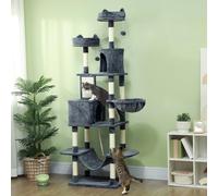 PawHut 206cm Cat Tree with Scratching Posts, Beds, Condos, Toys, Dark Grey, Grey