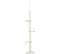 PawHut 225-255 cm Adjustable Cat Climbing Tower with Sisal Scratching Posts, 2 Hanging Play Balls and Anti-Tip Strap, Beige