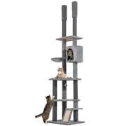 PawHut 225-255cm Floor to Ceiling Cat Tree for Indoor Cats w/House, Ramp