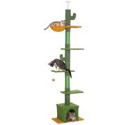 PawHut 230-275cm Floor-to-Ceiling Cat Tree for Indoor Cats w/ Cat House, Green