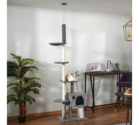 PawHut 230-280cm Huge Cat Tree Tower Ceiling High Multilevel Sisal Light Grey